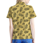 Black And Gold Feather Pattern Print Women's Polo Shirt