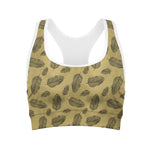 Black And Gold Feather Pattern Print Women's Sports Bra