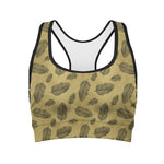 Black And Gold Feather Pattern Print Women's Sports Bra