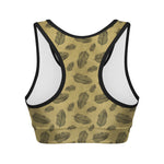 Black And Gold Feather Pattern Print Women's Sports Bra