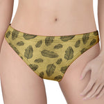 Black And Gold Feather Pattern Print Women's Thong