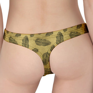 Black And Gold Feather Pattern Print Women's Thong