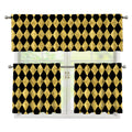 Black And Gold Harlequin Pattern Print 3 Piece Kitchen Curtains