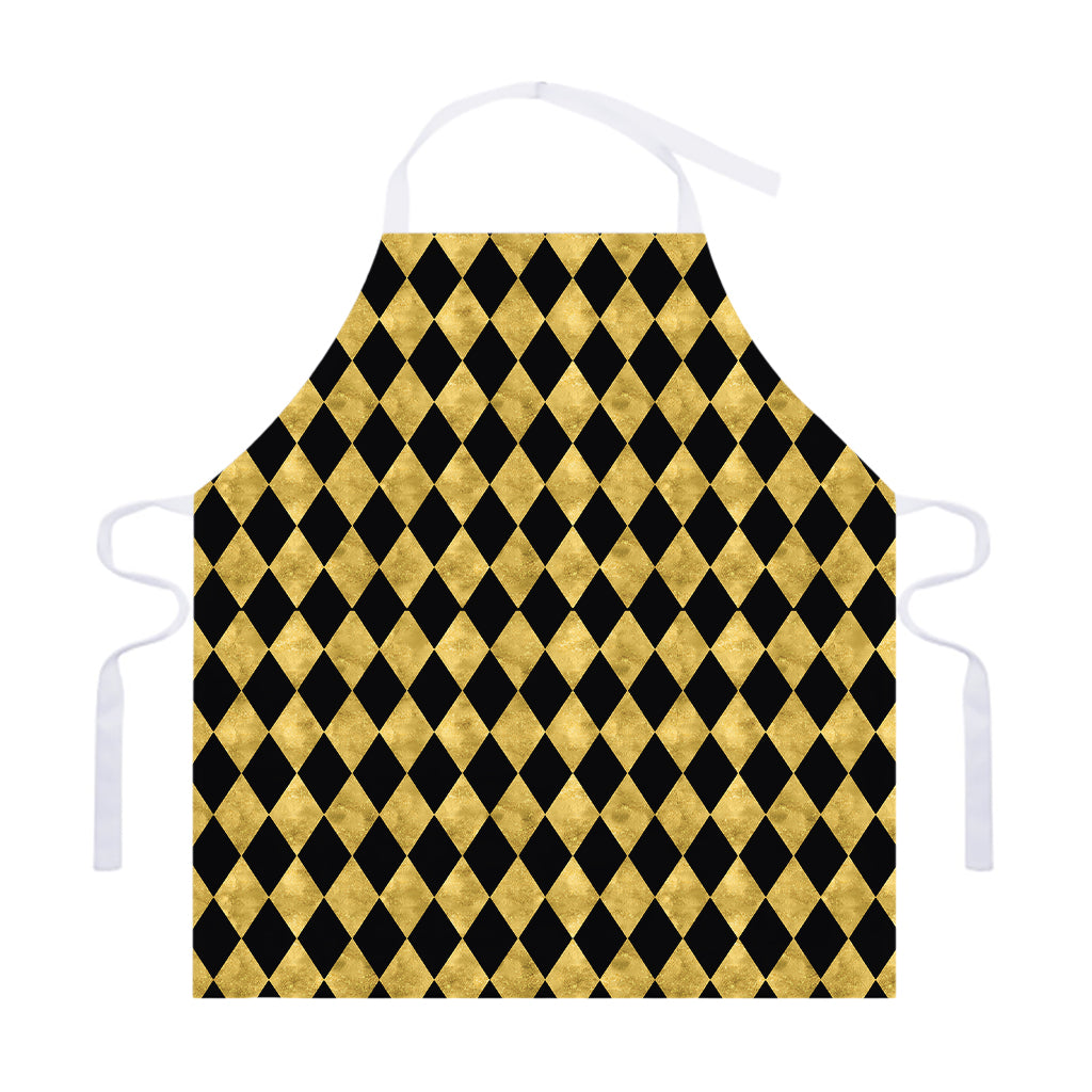 Black And Gold Harlequin Pattern Print Adjustable Apron
