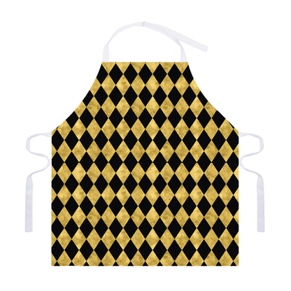 Black And Gold Harlequin Pattern Print Adjustable Apron