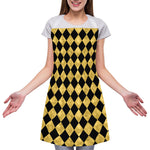 Black And Gold Harlequin Pattern Print Adjustable Apron