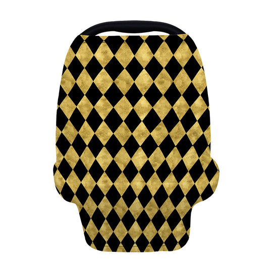 Black And Gold Harlequin Pattern Print Baby Seat Cover