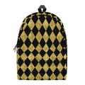 Black And Gold Harlequin Pattern Print School Backpack