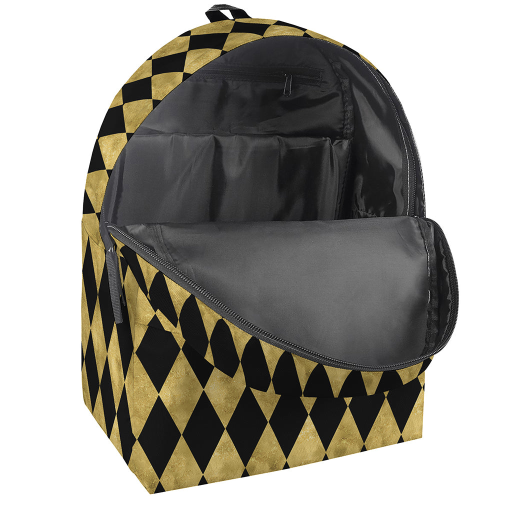 Black And Gold Harlequin Pattern Print Backpack