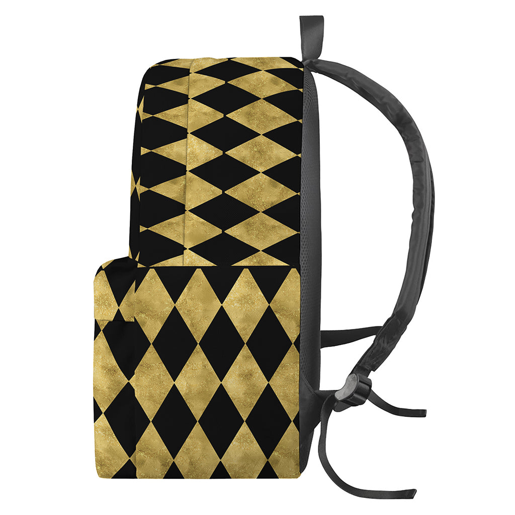 Black And Gold Harlequin Pattern Print Backpack