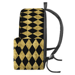 Black And Gold Harlequin Pattern Print Backpack