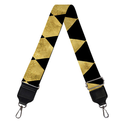Black And Gold Harlequin Pattern Print Bag Strap