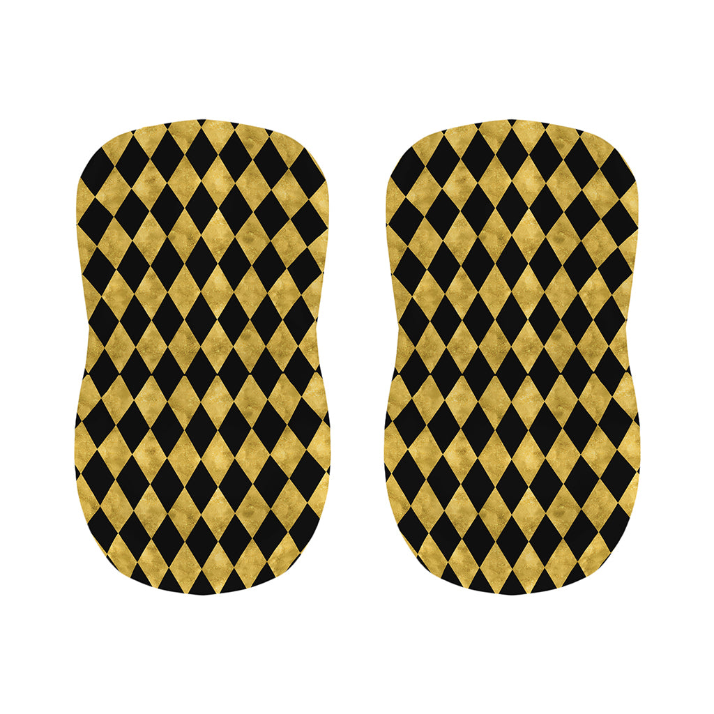 Black And Gold Harlequin Pattern Print Bar Stool Covers