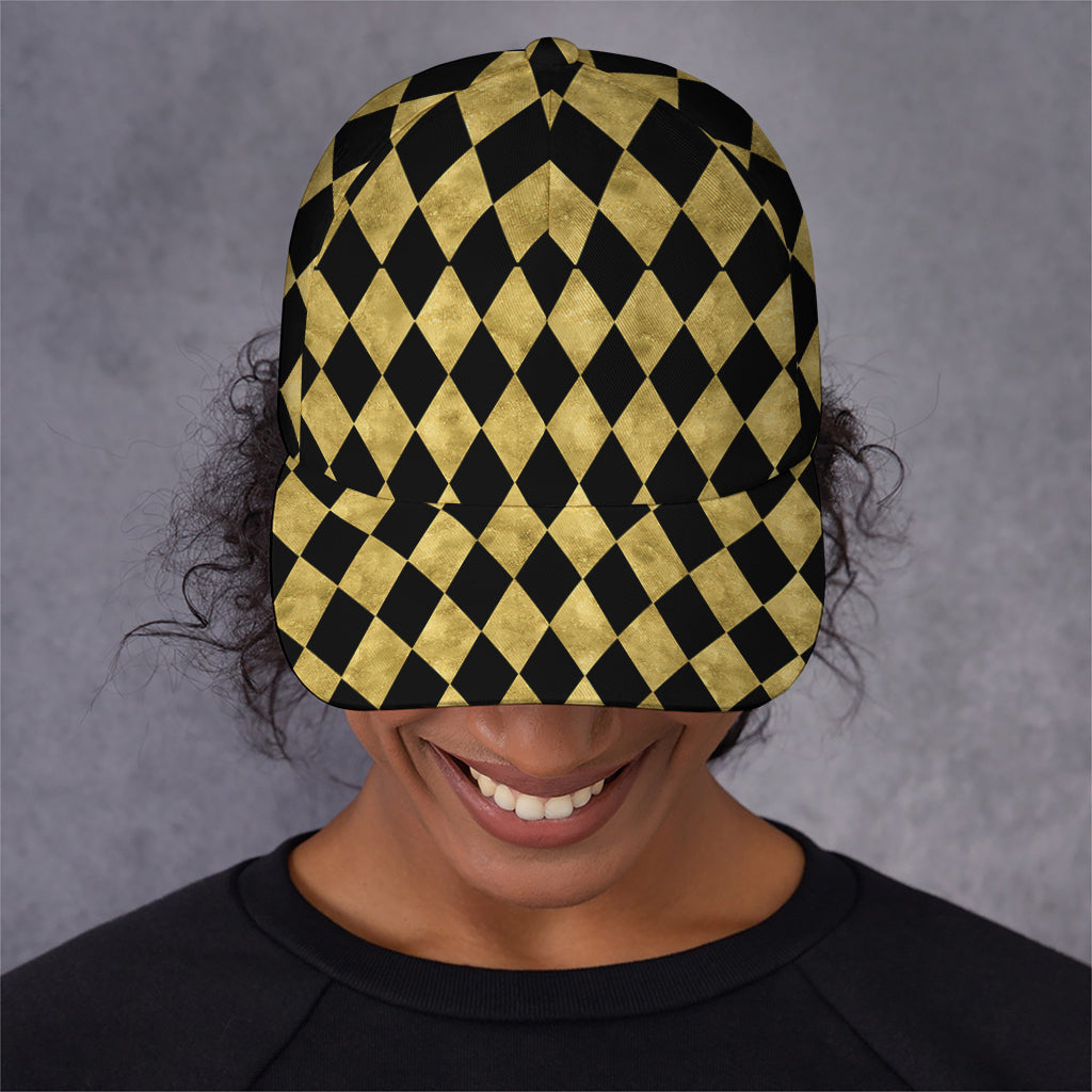 Black And Gold Harlequin Pattern Print Baseball Cap