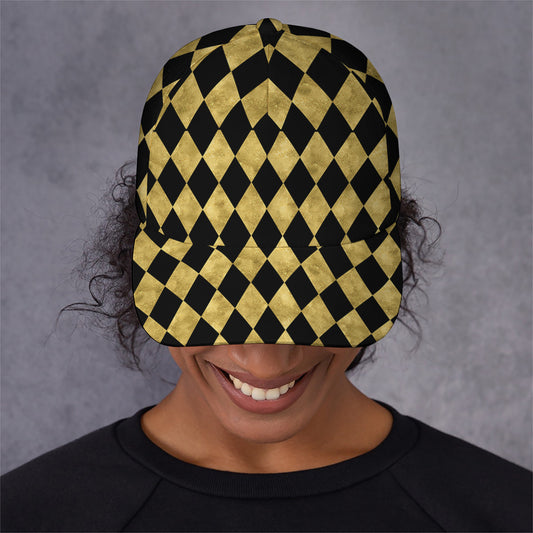 Black And Gold Harlequin Pattern Print Baseball Cap