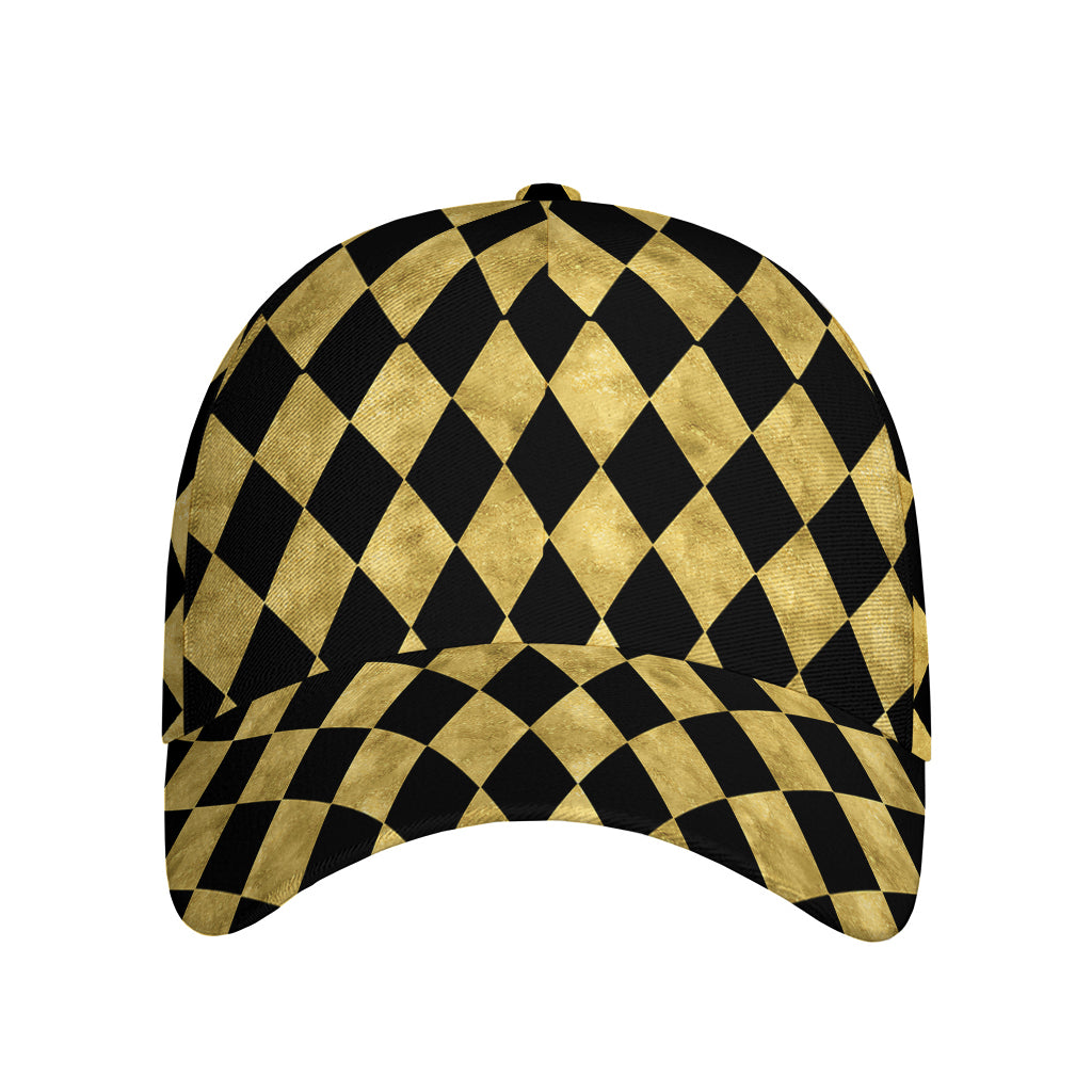 Black And Gold Harlequin Pattern Print Baseball Cap