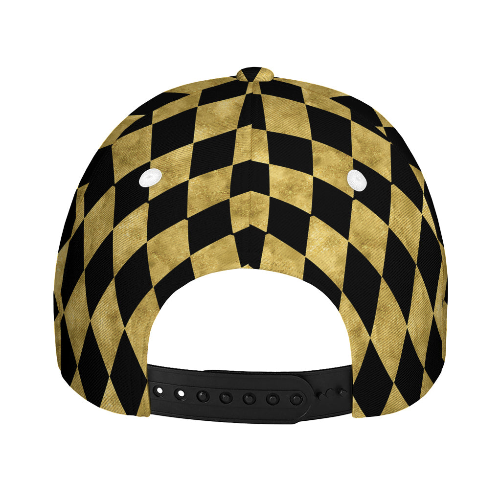 Black And Gold Harlequin Pattern Print Baseball Cap