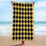Black And Gold Harlequin Pattern Print Beach Towel