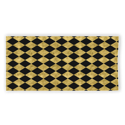 Black And Gold Harlequin Pattern Print Beach Towel