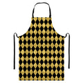 Black And Gold Harlequin Pattern Print Bib Apron With Pocket