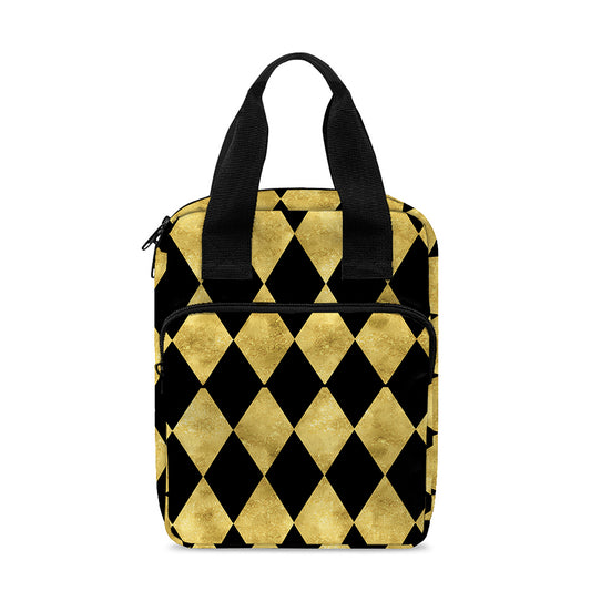 Black And Gold Harlequin Pattern Print Bible Tote Bag