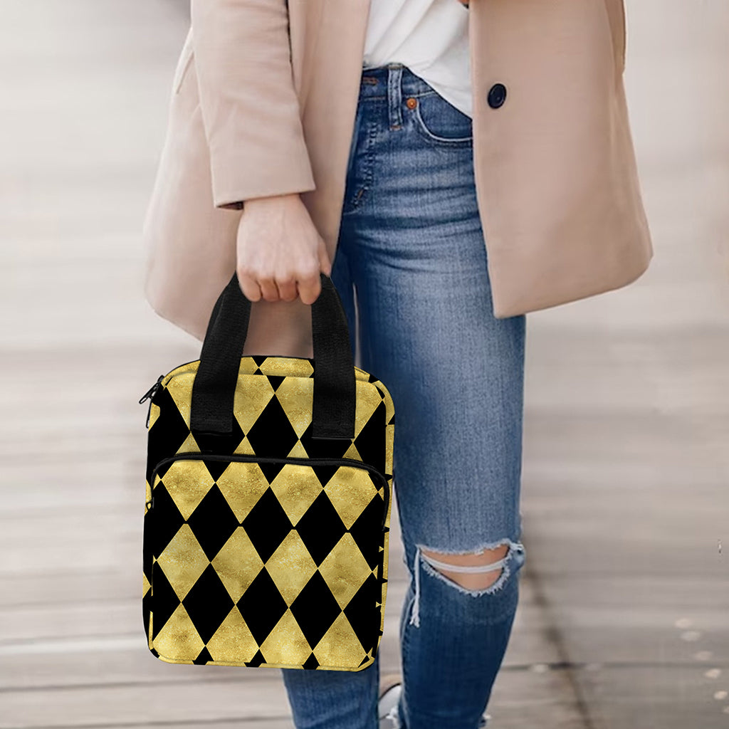 Black And Gold Harlequin Pattern Print Bible Tote Bag