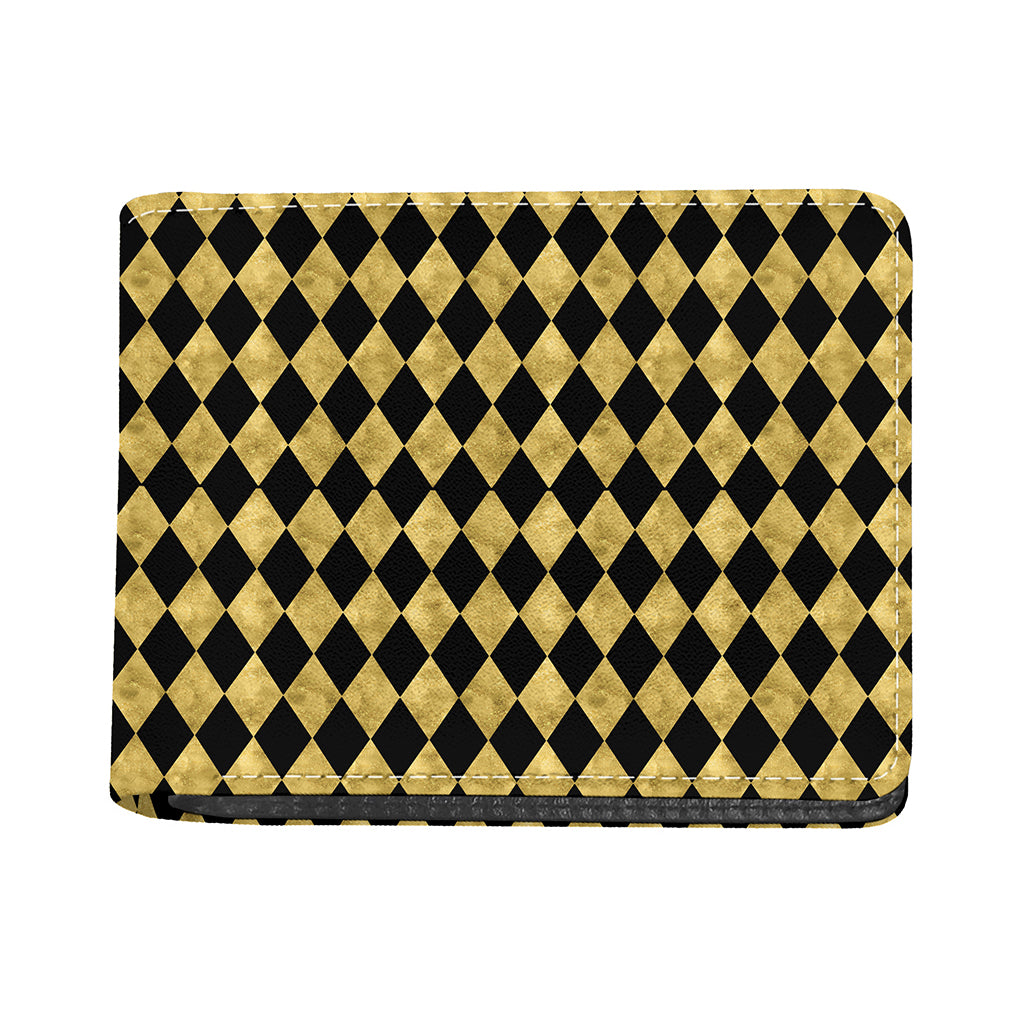 Black And Gold Harlequin Pattern Print Bifold Wallet