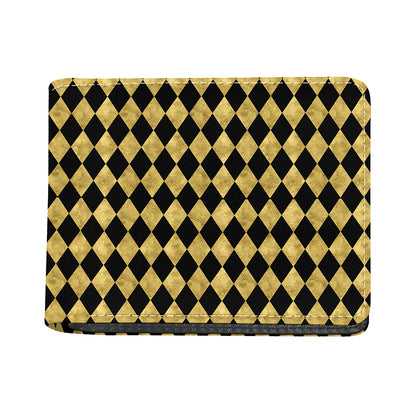 Black And Gold Harlequin Pattern Print Bifold Wallet