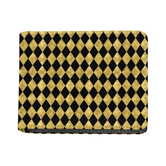 Black And Gold Harlequin Pattern Print Bifold Wallet