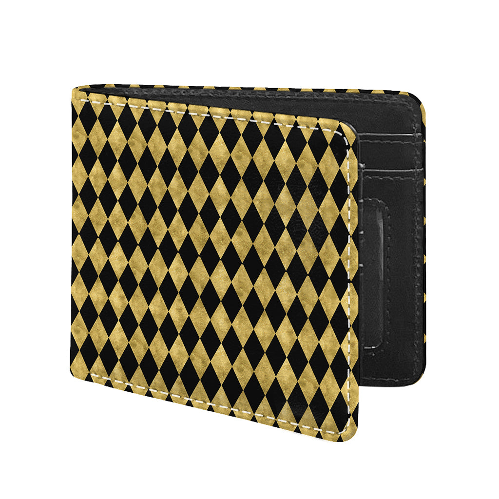 Black And Gold Harlequin Pattern Print Bifold Wallet