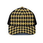 Black And Gold Harlequin Pattern Print Black Mesh Trucker Cap