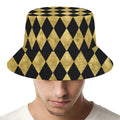 Black And Gold Harlequin Pattern Print Bucket Hat