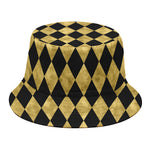 Black And Gold Harlequin Pattern Print Bucket Hat