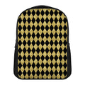 Black And Gold Harlequin Pattern Print Casual Backpack