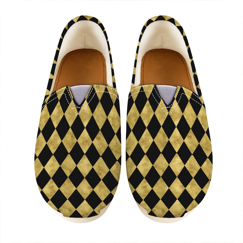 Black And Gold Harlequin Pattern Print Casual Shoes