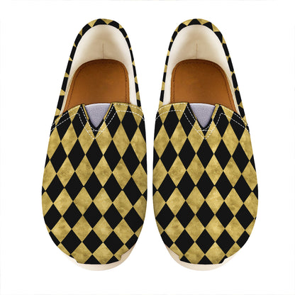 Black And Gold Harlequin Pattern Print Casual Shoes