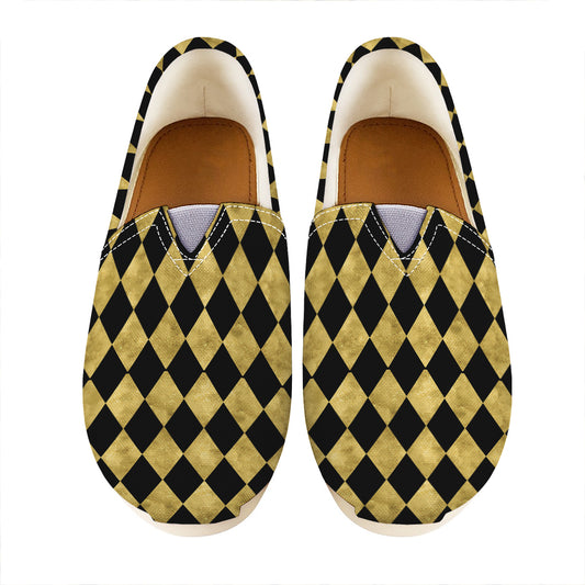 Black And Gold Harlequin Pattern Print Casual Shoes