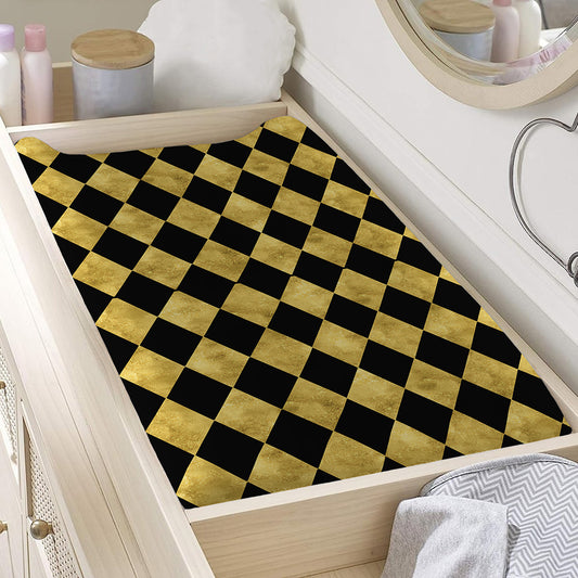 Black And Gold Harlequin Pattern Print Changing Pad Cover