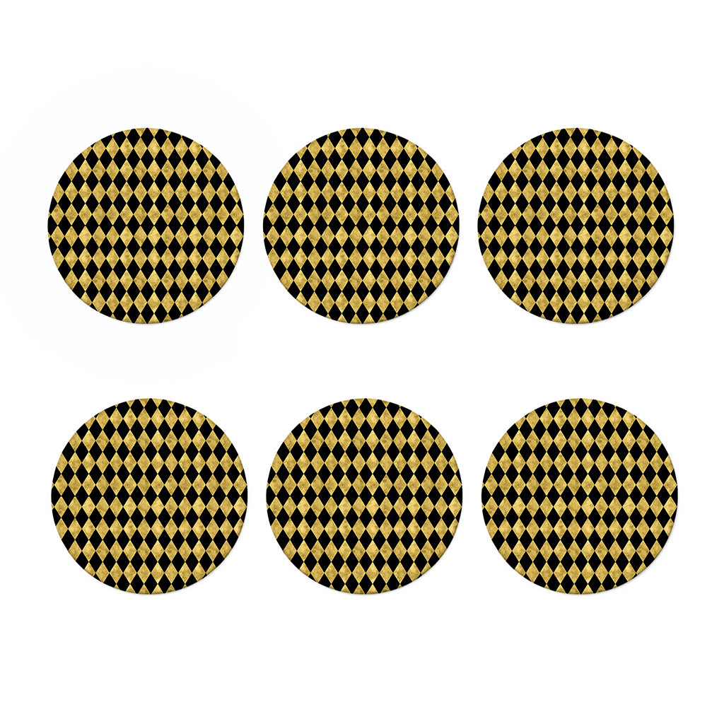 Black And Gold Harlequin Pattern Print Coaster Set