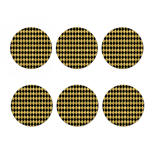 Black And Gold Harlequin Pattern Print Coaster Set