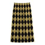 Black And Gold Harlequin Pattern Print Cotton Front Slit Maxi Skirt