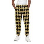 Black And Gold Harlequin Pattern Print Cotton Pants