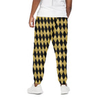 Black And Gold Harlequin Pattern Print Cotton Pants
