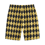 Black And Gold Harlequin Pattern Print Cotton Shorts
