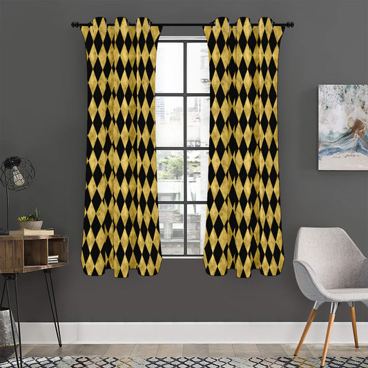 Black And Gold Harlequin Pattern Print Curtain