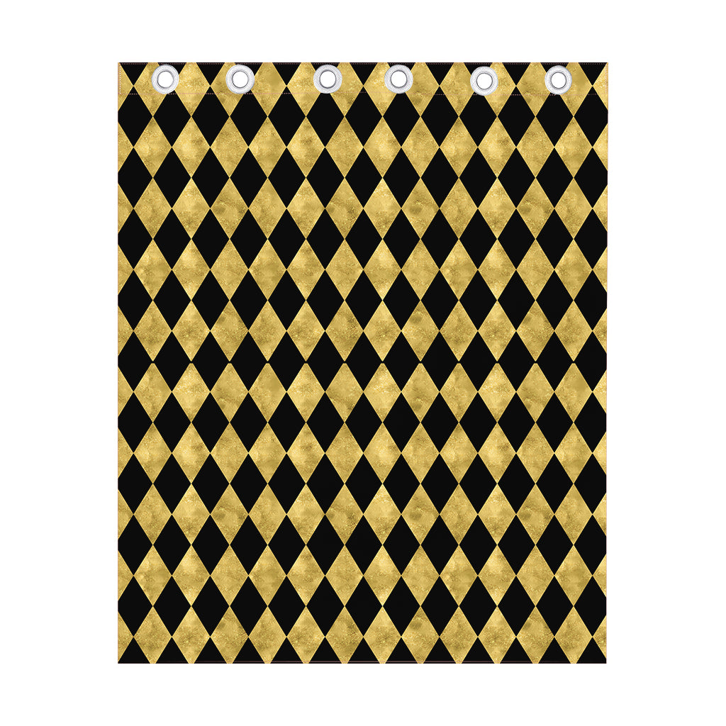 Black And Gold Harlequin Pattern Print Curtain