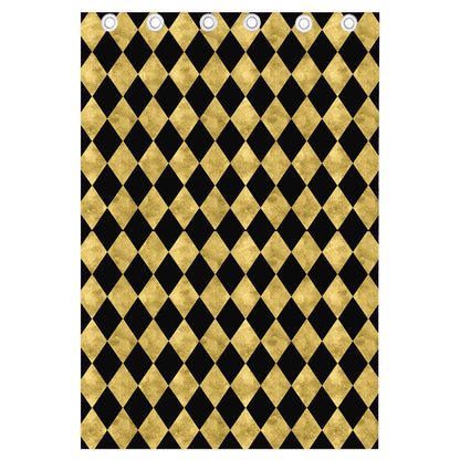 Black And Gold Harlequin Pattern Print Curtain