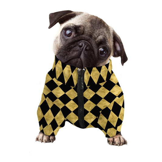 Black And Gold Harlequin Pattern Print Dog Zip Up Jacket