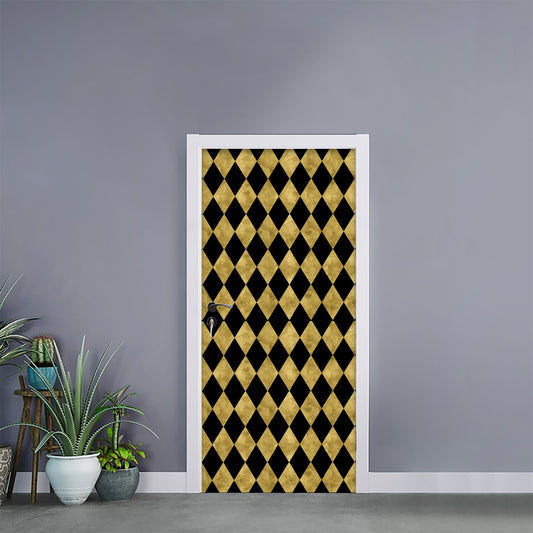 Black And Gold Harlequin Pattern Print Door Sticker