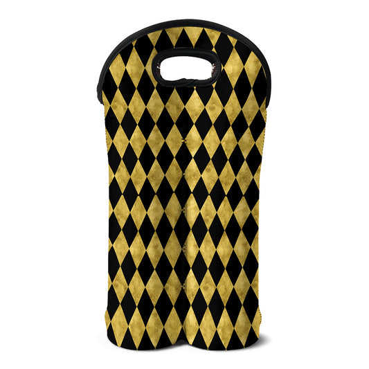 Black And Gold Harlequin Pattern Print Double Neoprene Wine Tote